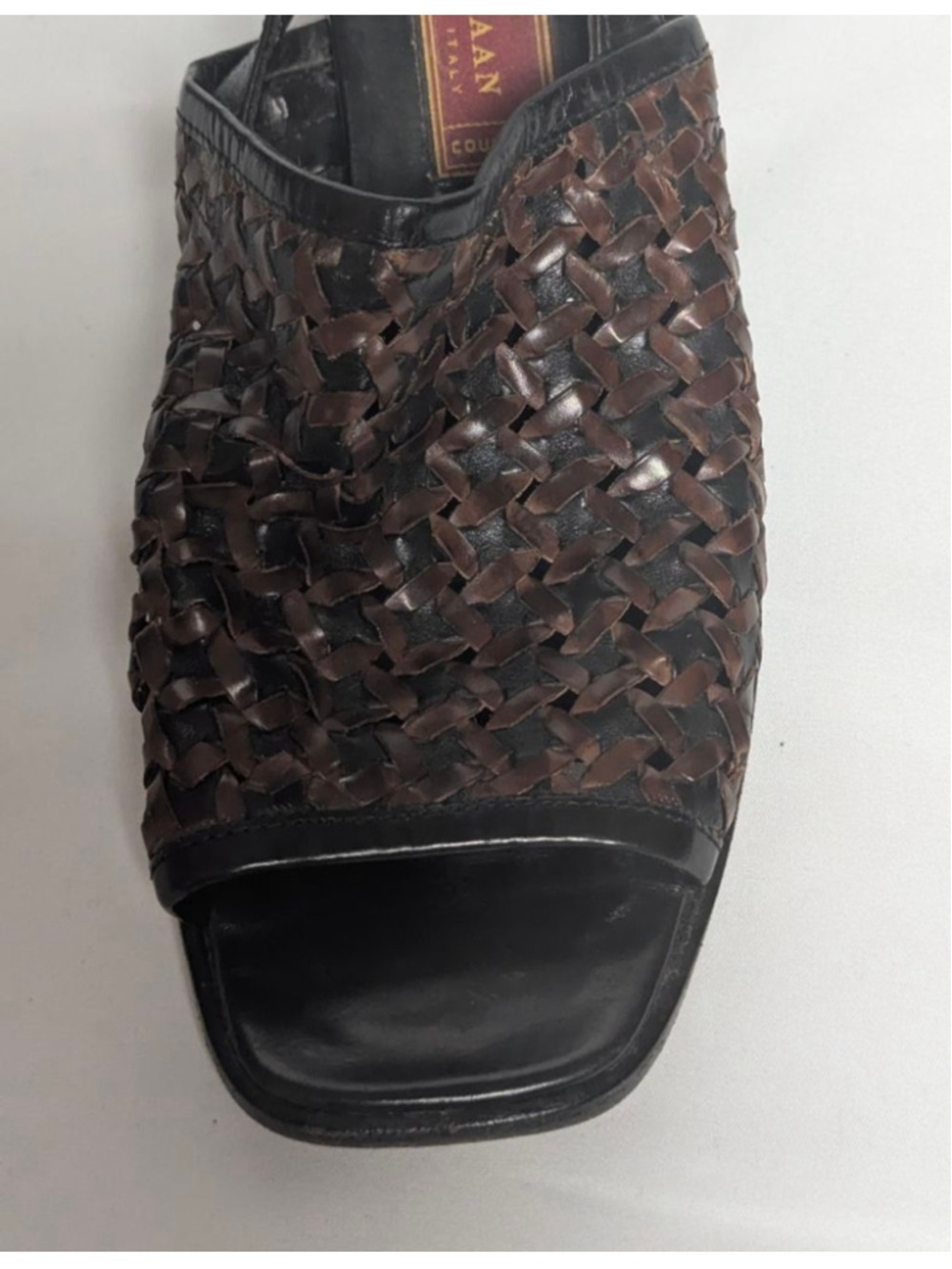 Cole Haan Italy Woven Leather Slingback Heels Brown Black Size 8 - Picture 4 of 9
